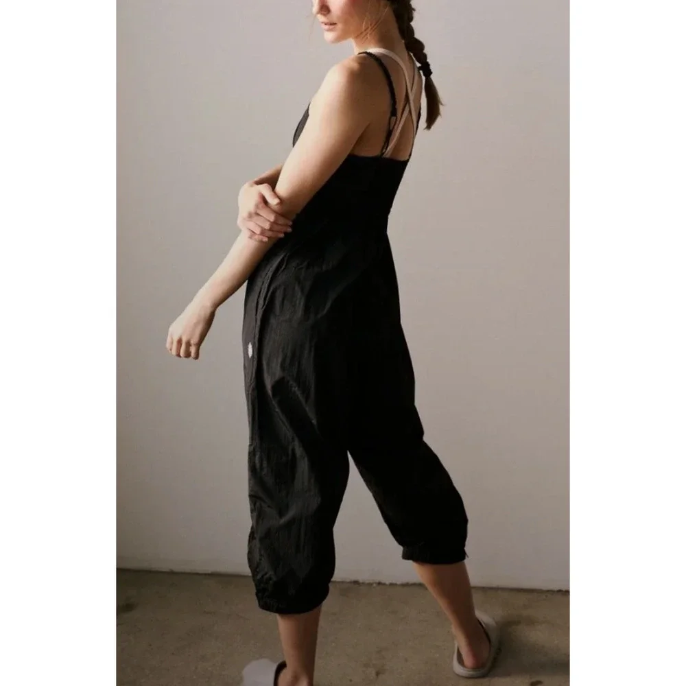 NEW FREE PEOPLE FP MOVEMENT BLACK DOWN TO EARTH NYLON ONE PIECE JUMPSUIT SZ S